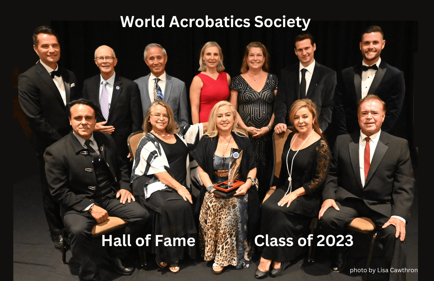 1st row L-R: The Flying Españas; Noe España, Irene España, Carolina España, 
Gladis España- Antastasini, and Ivan España

Second row L-R: Brett Smith (accepting for Morgan Stanley Smith), Rich Kenney, 
Hideo Mizoguchi accepting for Masayuki Watanabe Daniela Silivas, Tracy Kontur-Richter, 
Ryan Doyle, and David Boudia 
